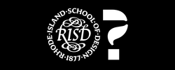 the Rhode Island School of Design seal alongside a question mark, both in white against a black background