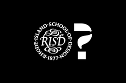 the Rhode Island School of Design seal alongside a question mark, both in white against a black background
